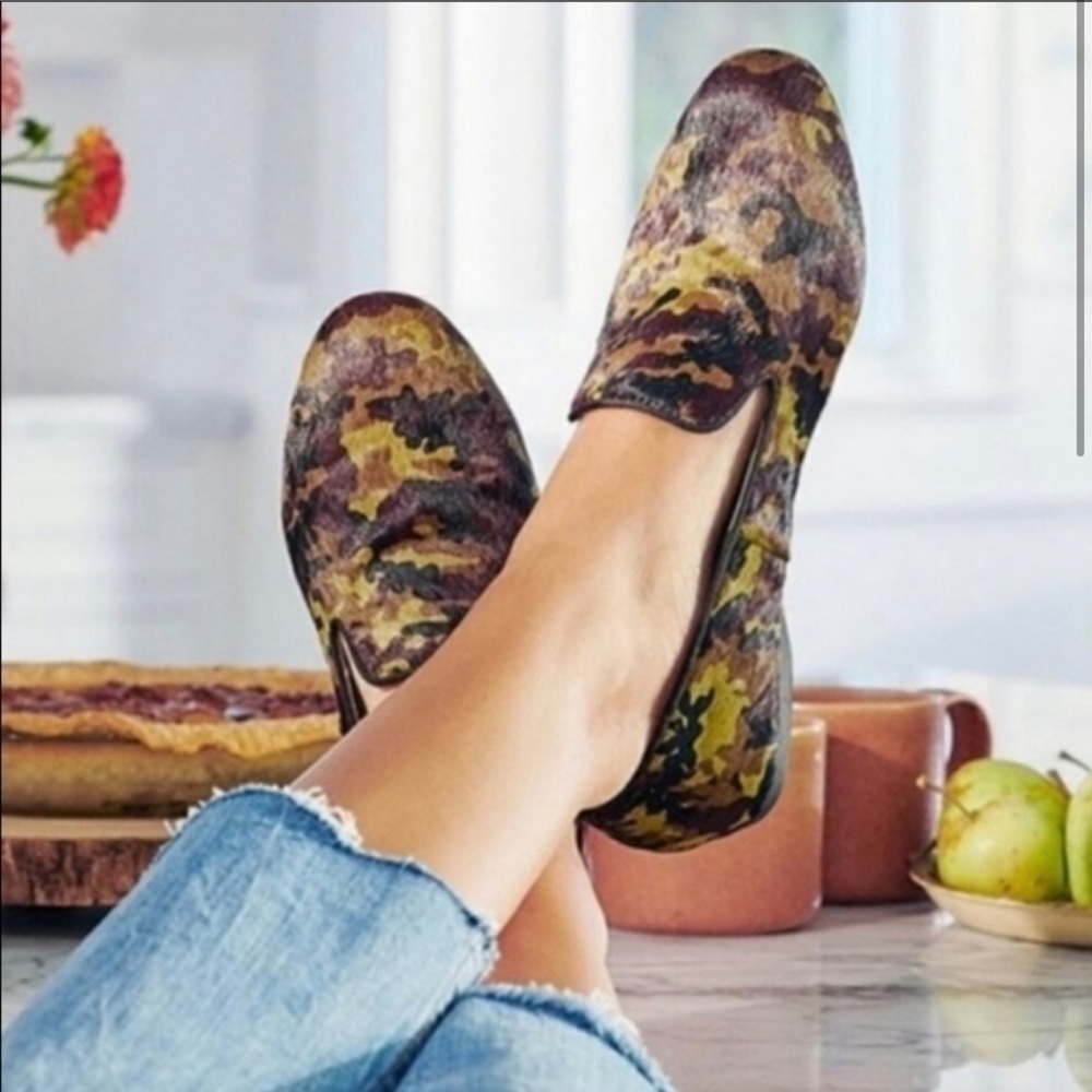 Birdies Starling Flat Blackbird Camo Loafers 7 Calf Hair
